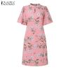ZANZEA Women Casual Round Neck Short Sleeve Summer Floral Dress