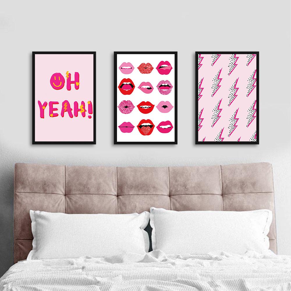 Pink Abstract Graffiti Wall Art Poster Print Picture Cheetah Lightning Lips Dollar Sign Canvas Painting Living Room Home Decor No Frame