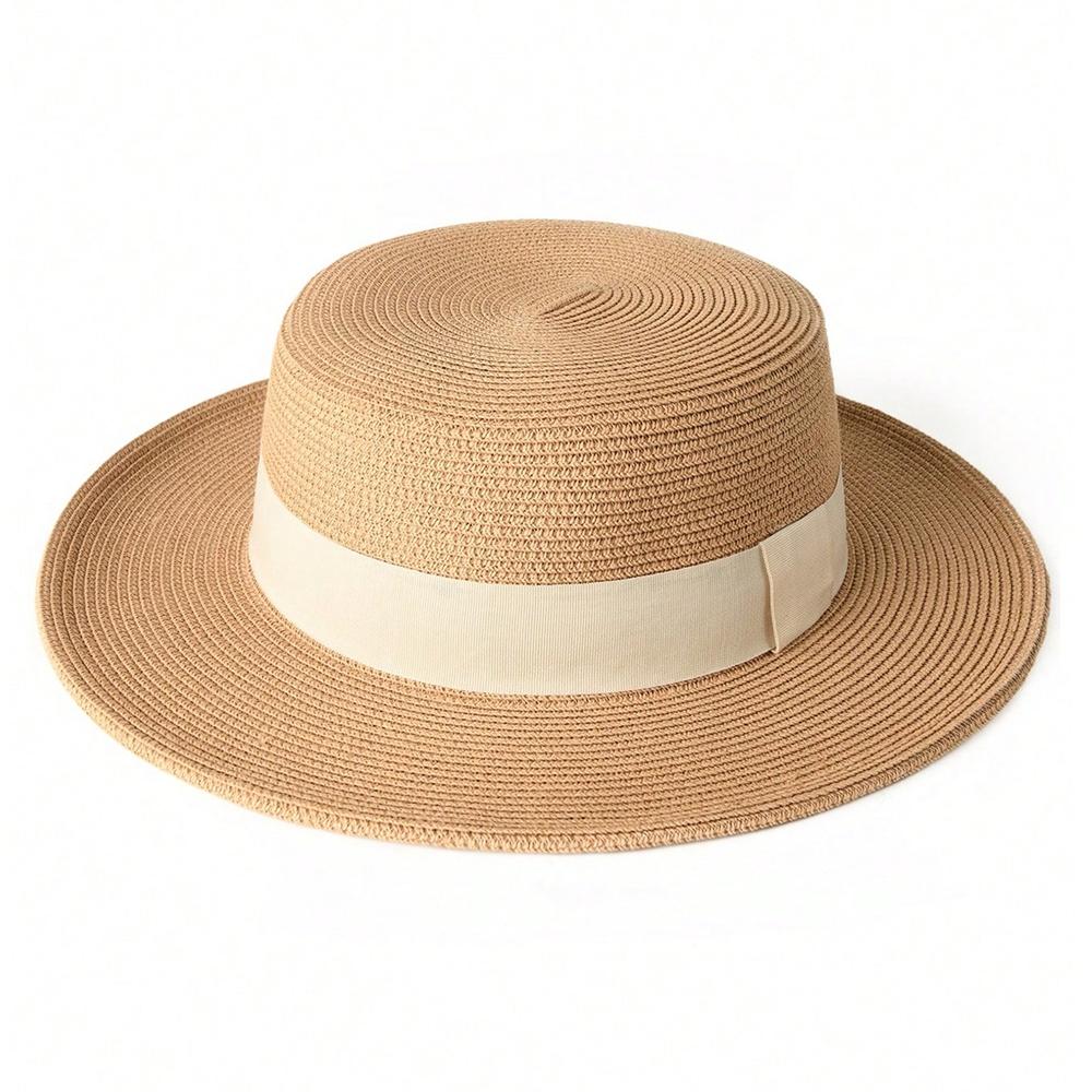 

Unisex Flat Top Boater Sun Hat - Foldable Straw Hat for Men & Women Summer Travel & Beach with Wide Brim UV Protection L-XL