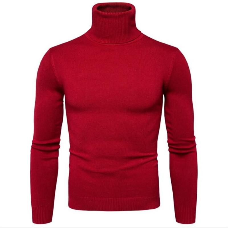 

Winter Turtleneck Men s Sweater Long Sleeve High Neck Sweaters KTB 3XL вина червоного кольору