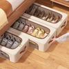Foldable Shoe Storage Box with Dual Windows - Beige Fabric, Under-Bed Organizer for Sneakers & High Heels, Stackable Design, Shoe Storage Organizer