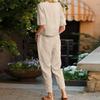 Women's Cotton Linen Summer Outfit Set - Half Sleeve Crew Neck Oversized Shirt Wide Leg Pants Retro Set