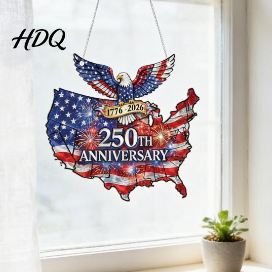 American History Gift USA 250th Anniversary Suncatcher 1776-2026 Acrylic Window Hanging Ornament Eagle Patriotic Decoration Sun Catcher Memorial