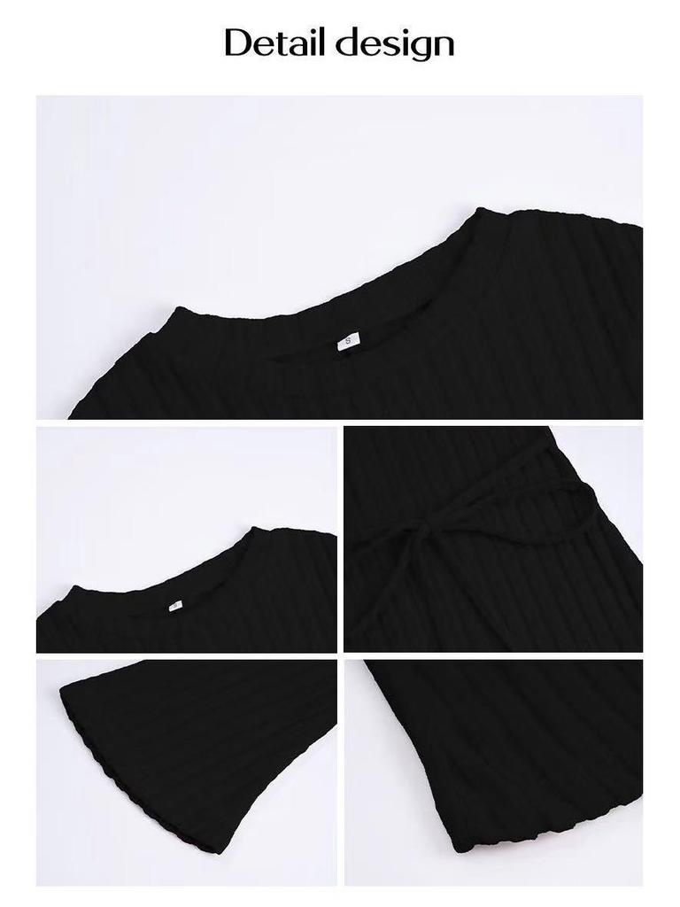 2025 Herbst/Winter Flares Ärmel Schmale Passform Rundhals Strickkleid
