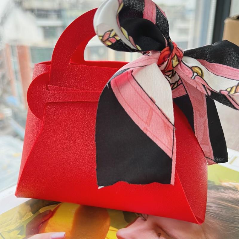 10/20PCS Leather Gift Bags Bow Ribbon Packaging Bag Wedding Favour Distributions Bags Christmas Candy Packaging Box Mini Handbag