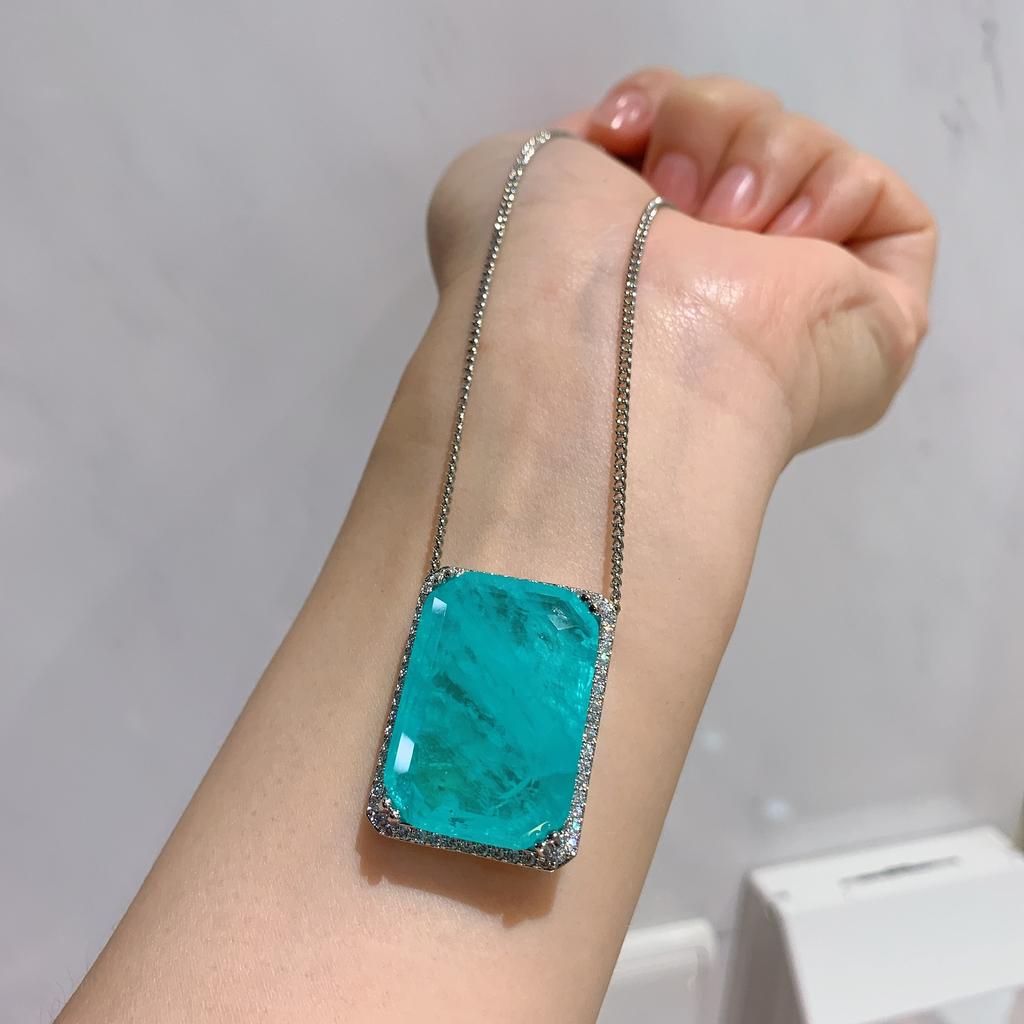 Jewelry Set With Diamonds Imitation Paraiba Jewelry Set Rectangular 20 * 28 Large Pendant Stud Earrings 9 * 12