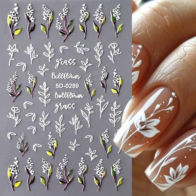 1Pc 3D Flowers Stickers for Nails Spring Floral Leaves Self-Adhesive Sliders Decals Art Manicure For Decoration
