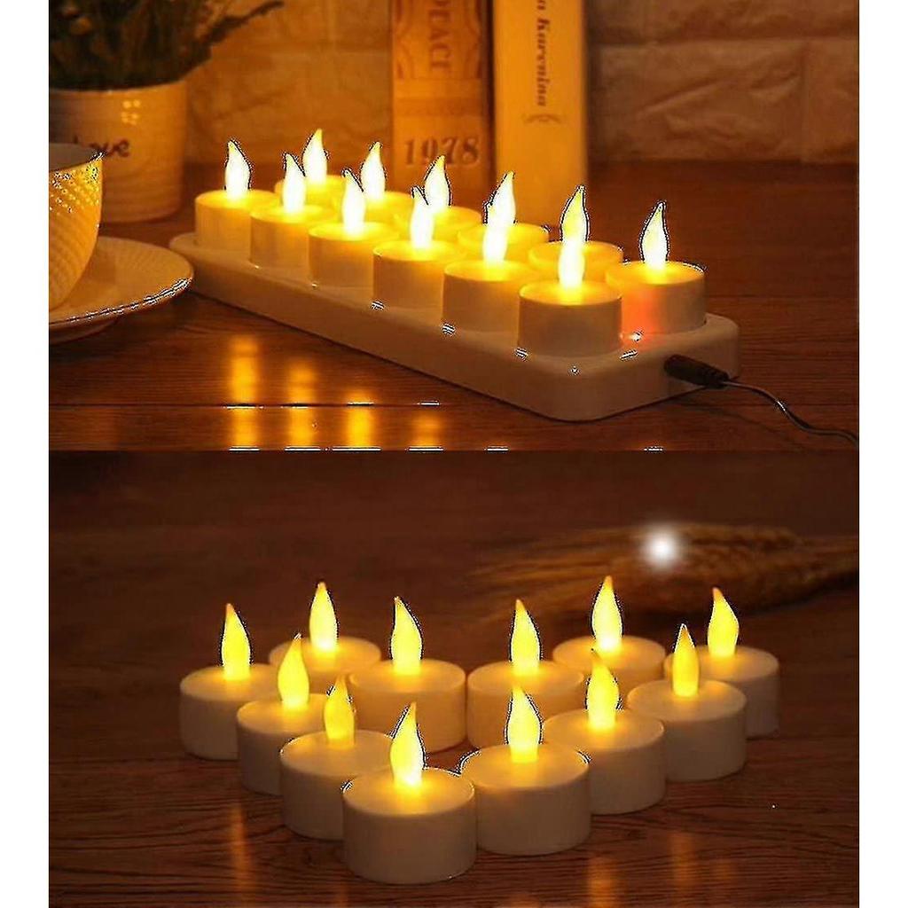12 Bougies LED Rechargeables Bougie Électrique LED Flamme Clignotante Avec Station de Chargement Décoration