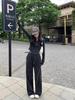 Autumn/Winter Korean Style Slim Wide-Leg Pants & Sports Top Set for Women - Waist-Cinching Fashionable Two-Piece