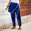 Women Abstract Printing Pants Lace Up Elastic Waist Loose  Trousers Casual Long Pants Trousers with Pockets