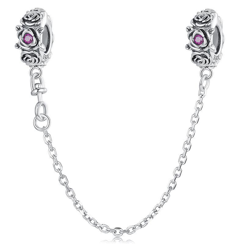 WOSTU 925 Silver Love Heart Silicone Safety Chain Butterfly Angel Wing Link Charm Fir Original Bracelet DIY Jewelry