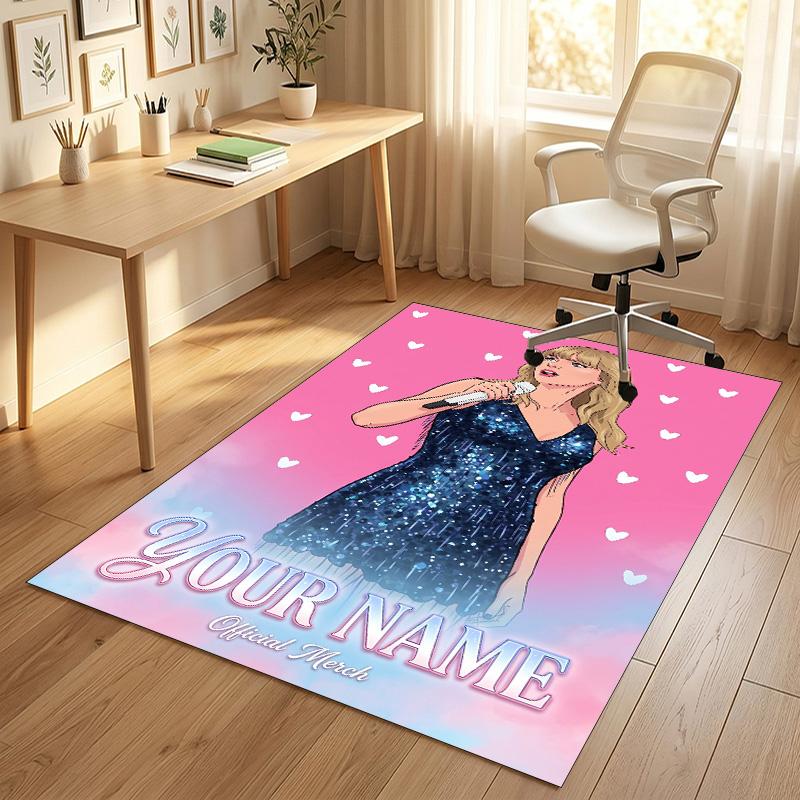Personalized Crystal Velvet Carpet,Taylor Swift Custom Printed Name, Plush Area Rug For Home Indoor Decor