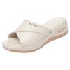 Fashionable Elegant Mother Slippers Wearing Soft Leather Sandals For Women With Thick-Soled Middle-Aged Flat-Soled Flip-Flops