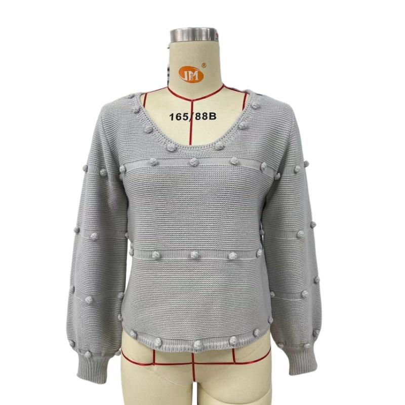 

IHUASU Женский осенне-зимний модный свитер с длинным рукавом и U-образным вырезом, свободный однотонный свитер-пуловер XL светло-серый