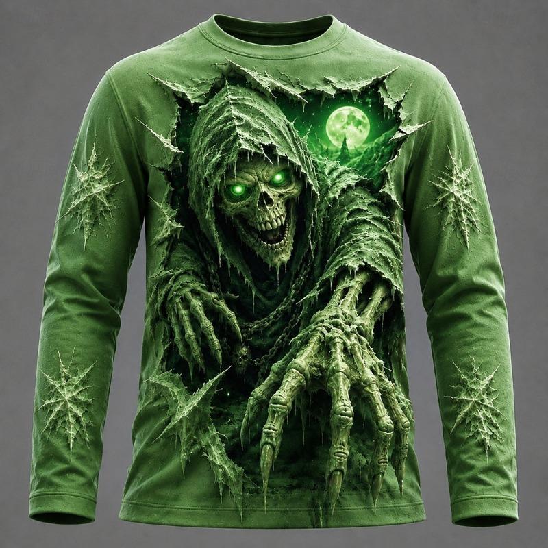 Halloween MenGraphic Printed Long Sleeve T Shirt Gothic Skull Pullover Tops Autumn New Festive Gift Men Clothing Tops Tees