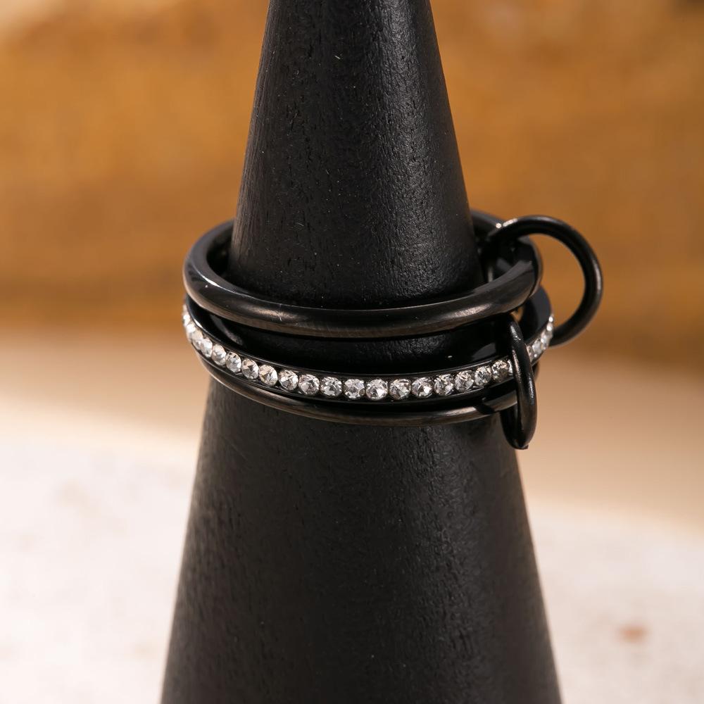 Titanium Steel Fashion Creative Plated Jewelry18k Gold Ring Three-Layer Plain Band with Inlaid Diamonds Stackable Rings Wholesale