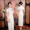 White retro Chinese style imitation acetic acid scratching flower long cheongsam women's spring and summer new pure and elegant young