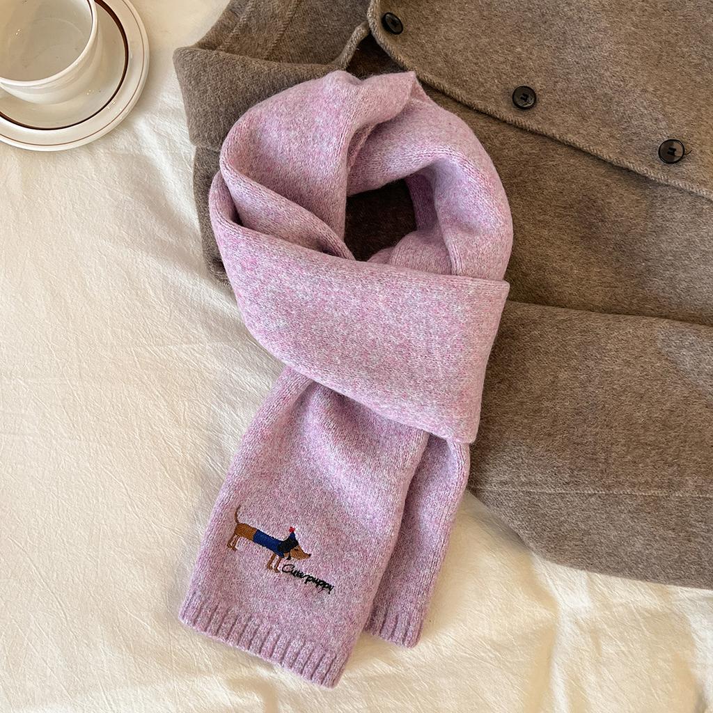 The New Model Contains Cute Puppy Embroidered Scarves for Men and Women, Soft Waxy Warm Scarves In Winter, and Long Students.