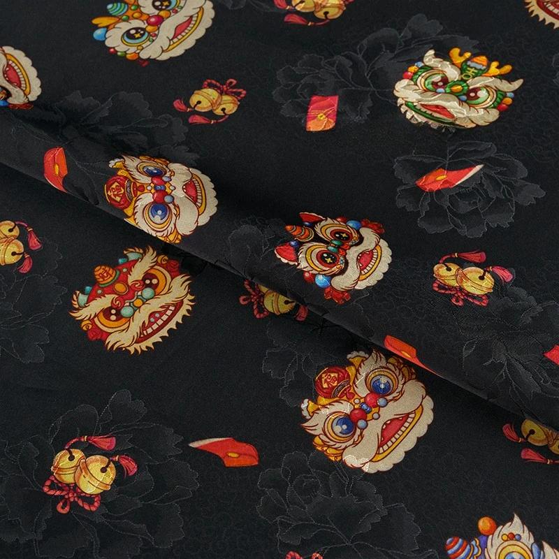 

Gauze Fabric Chinese Style Cheongsam Jacket Vest Silky Breathable Designer Fabric for Sewing Coat Tablecloth Sofa Skirt Clothing 50x145cm чорний