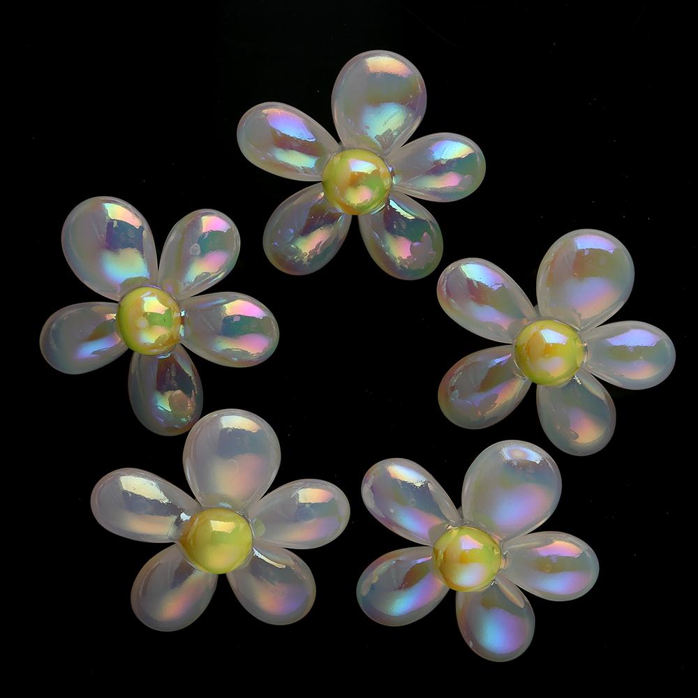 5Pcs/Lot Acrylic Beads Clear Plated Candy Color Cartoon Flower 3.3mm Large Hole Beads Diy Jewelry Bracelet Necklace Accessories