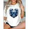 Plus Size Women's Blue Butterfly Heart Print T-Shirt Crew Neck Short Sleeve Medium Stretch Casual Spring Summer Fall Top