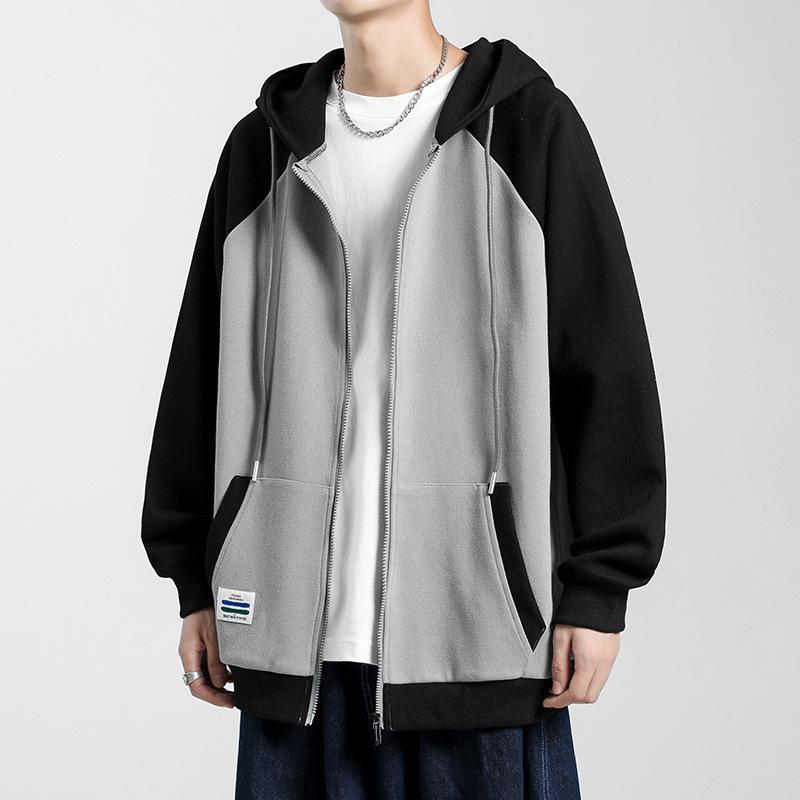 

Осень новая американская ретро контрастного цвета толстовка с капюшоном мужская уличная кардиган цветовая гамма универсальная толстовка куртка тренд 3XL