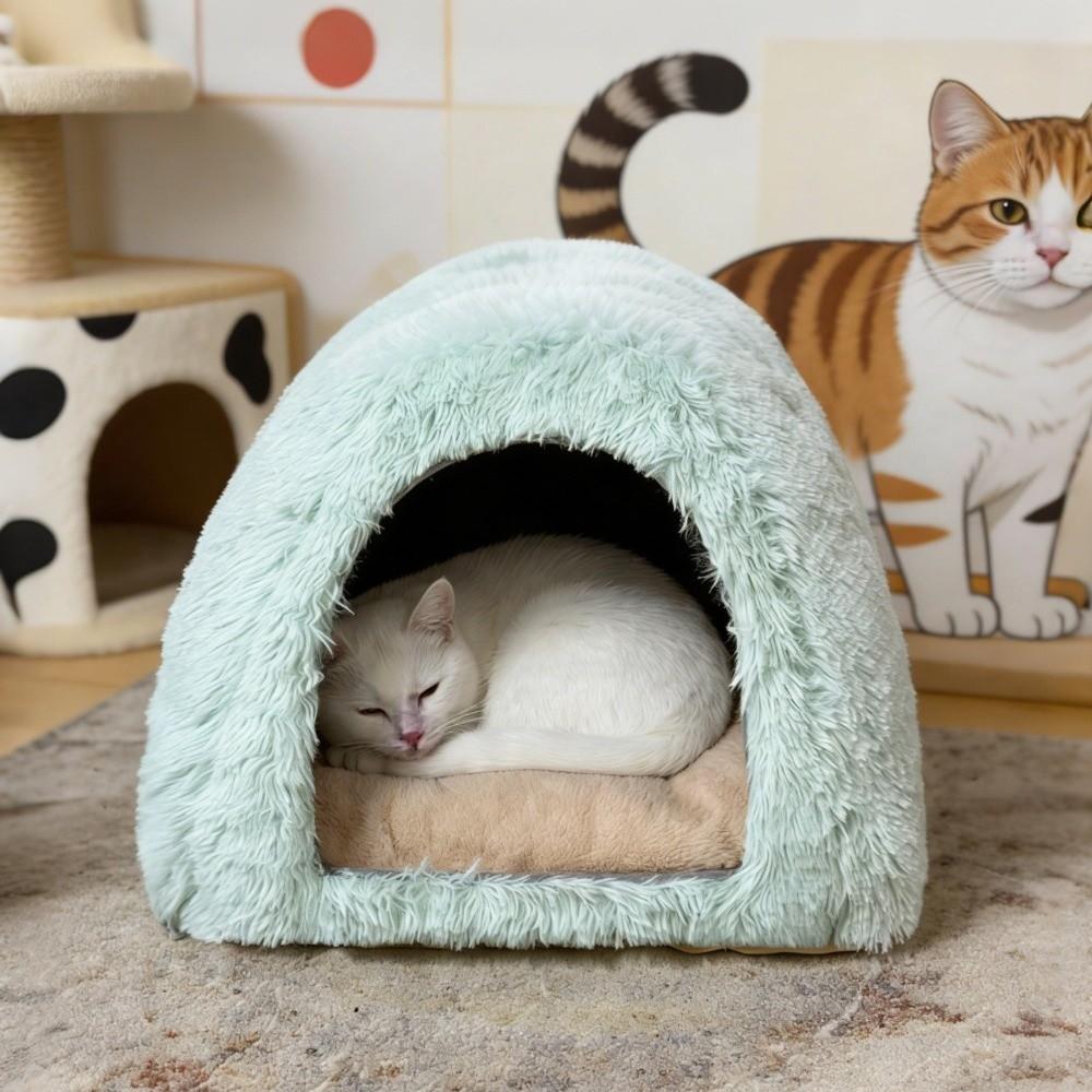 New Flannel Pet Bed Cozy Cave Nest Warm Cat House Soft Pet Mattress Indoor Use