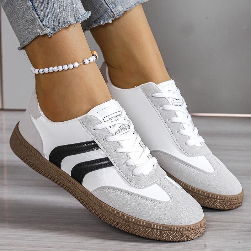 

new sports shoes for women fashionable mixed color lace up sports shoes comfortable and non slip flat shoes 43