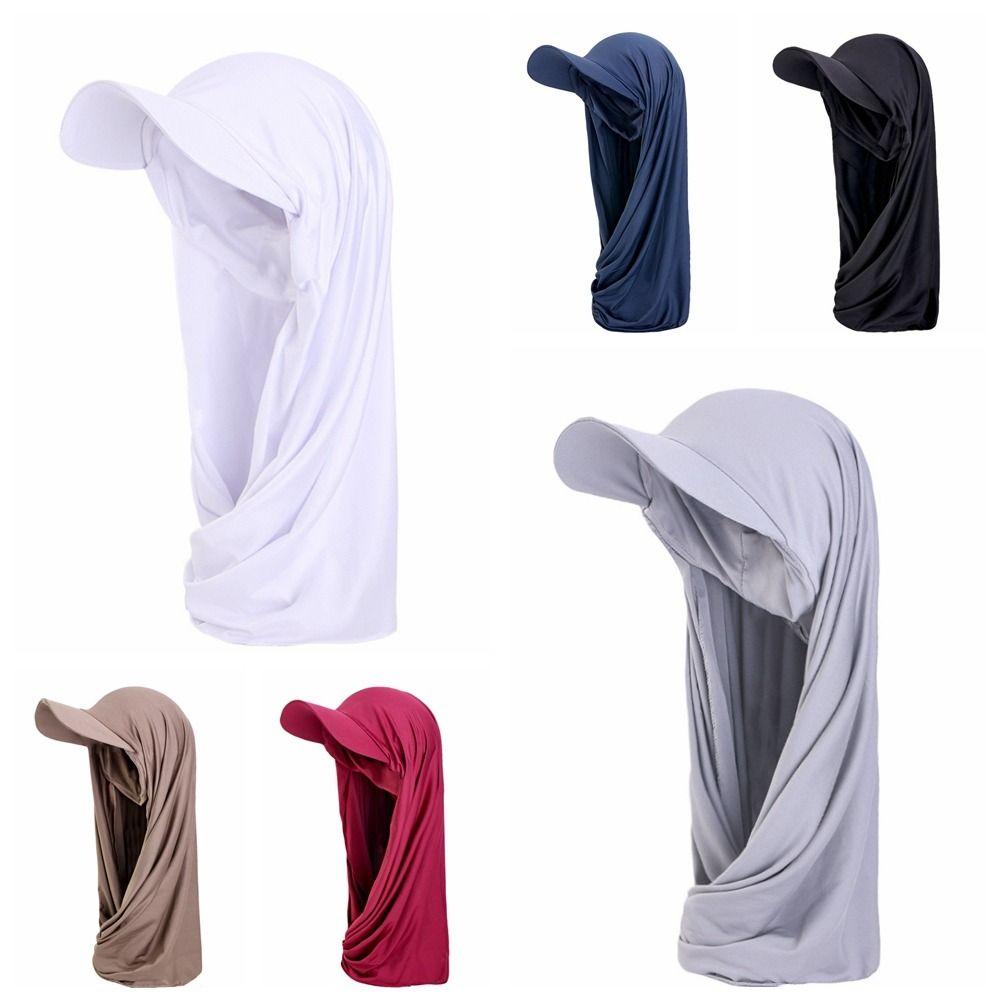 Simple Sun Visor Turban Solid Color Hijab Shawl Hat Long Brim Bandana Cap  Outdoor
