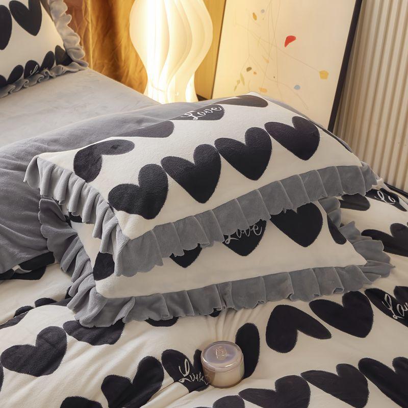 Winter Milk Velvet Pillowcase Thickened Pair Set 48x74 Student Dormitory Lace Printed Female Pillowcase