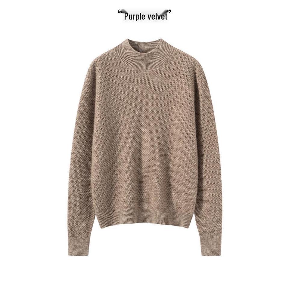 Cashmere Knit Half-High Neck Winter Cardigan Sweater