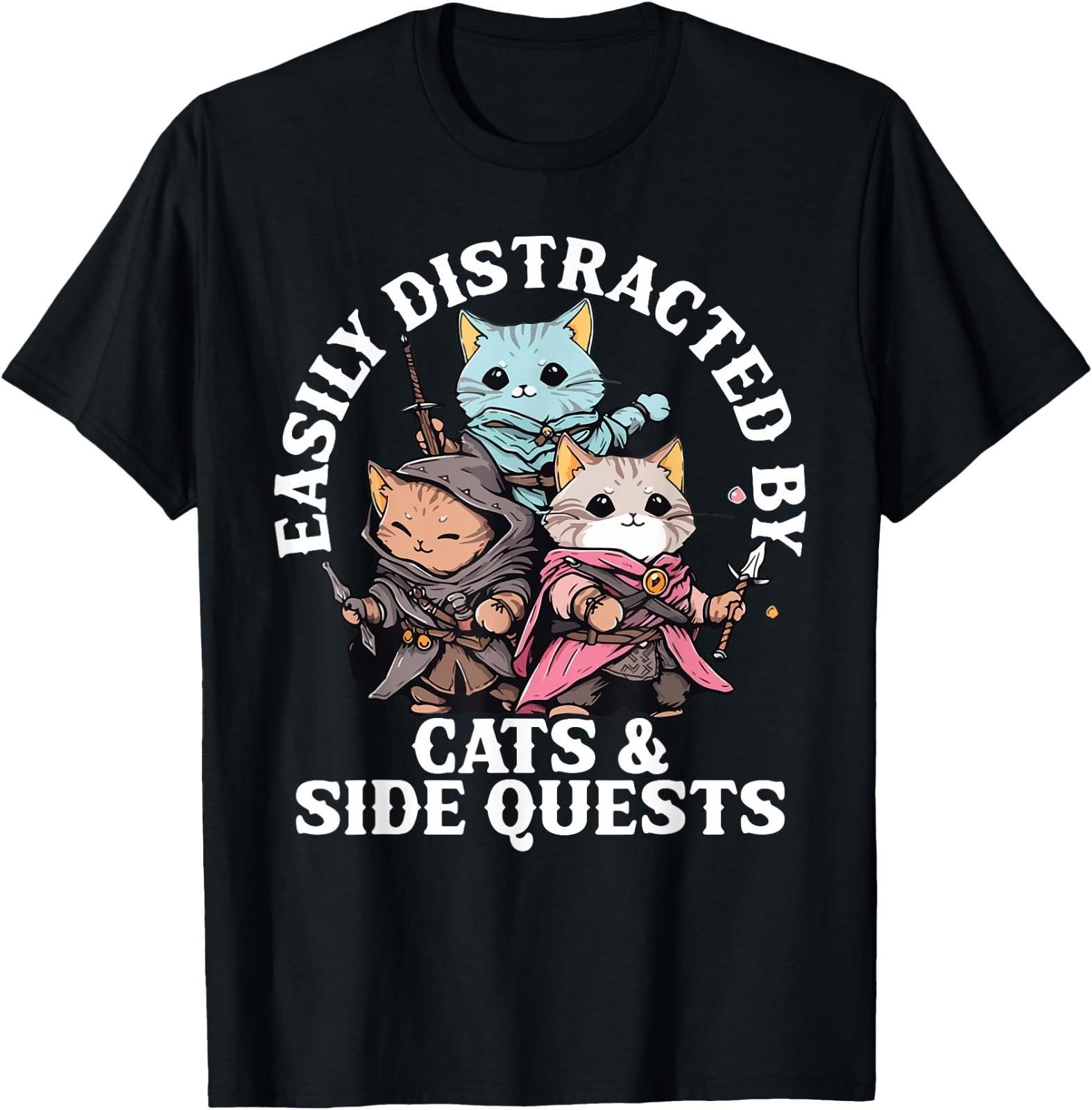 Cats Side Quest Distracted Tabletop Funny Men Women Dad T-Shirt S