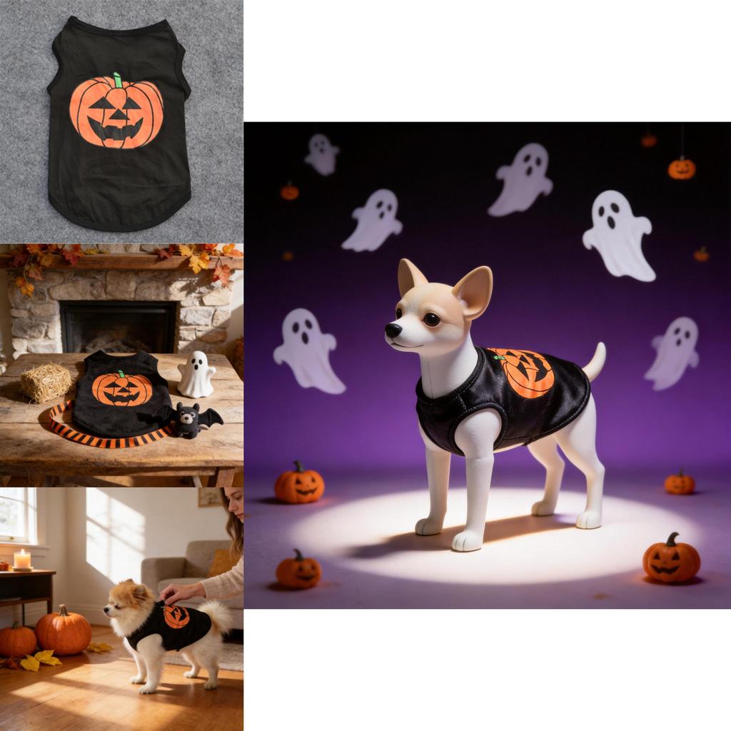 Pet Dog Costume T Shirt With Halloween Pumpkin Design For Small To Large Dogs