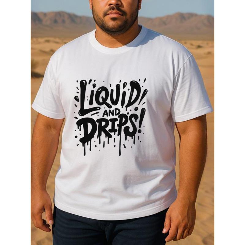 European Size Men's Liquid Drip Print T-Shirt - Short & Long Sleeve Casual Round Neck Tee with Dripping Letter Design