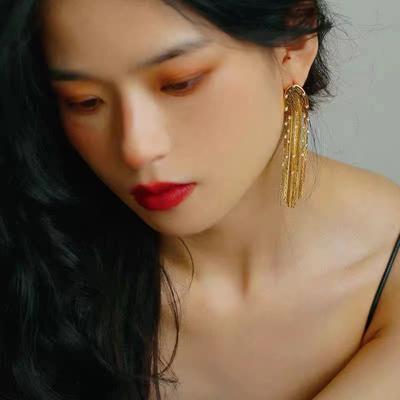 European and American Style 18K Gold High-end 925 Silver Needle Stylish Tassel Earrings Temperament and Personality Earrings