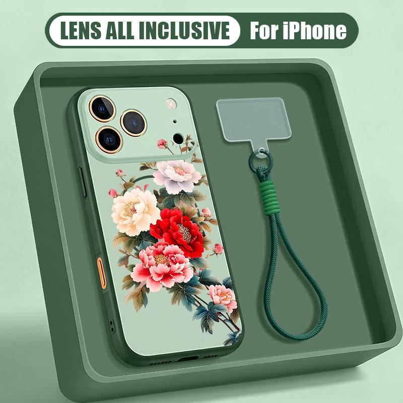 Little Flower Pattern Magnetic Lanyard Phone Case For iPhone 17 Pro Max 16 15 14 13 Pro Max For Magsafe Shockproof Hard PC Cover