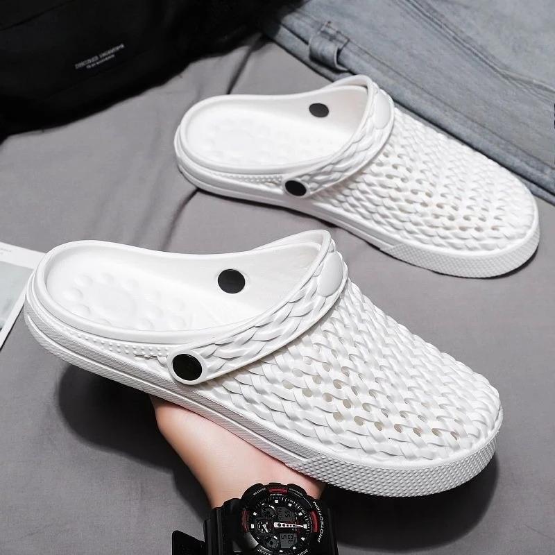 

Модная мужская обувь на плоской подошве, шлепанцы с отверстиями из ЭВА, 2025, модная дешевая обувь, ликвидация, низкая цена, удобная летняя распродажа, Y2k мужские тапочки 46