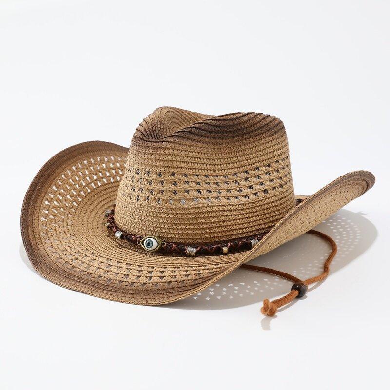 Spring and summer men's and women's hollow straw hats, ethnic style European and American cowboy hats, outdoor sunshade sunscreen hats, travel hats