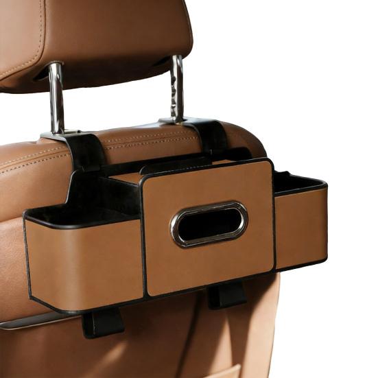 3-in-1 Car Backseat Organizer Multifunctional Back Seat Storage Box with 2 Cup Holders Tissue Box And Hooks for Holding Phones Snacks Drinks Handbags