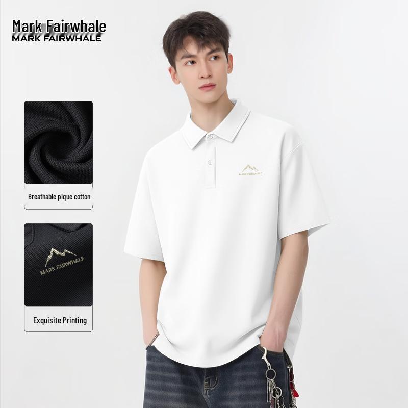 MARK FAIRWHALE Men s Letter Print Short Sleeve Polo Shirt 2XL