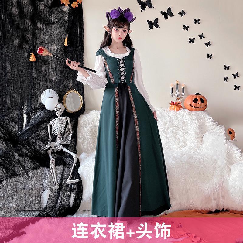 Halloween Costume Vintage Court Style Witch Dress Long Dress Medieval Art European Pastoral Cosplay