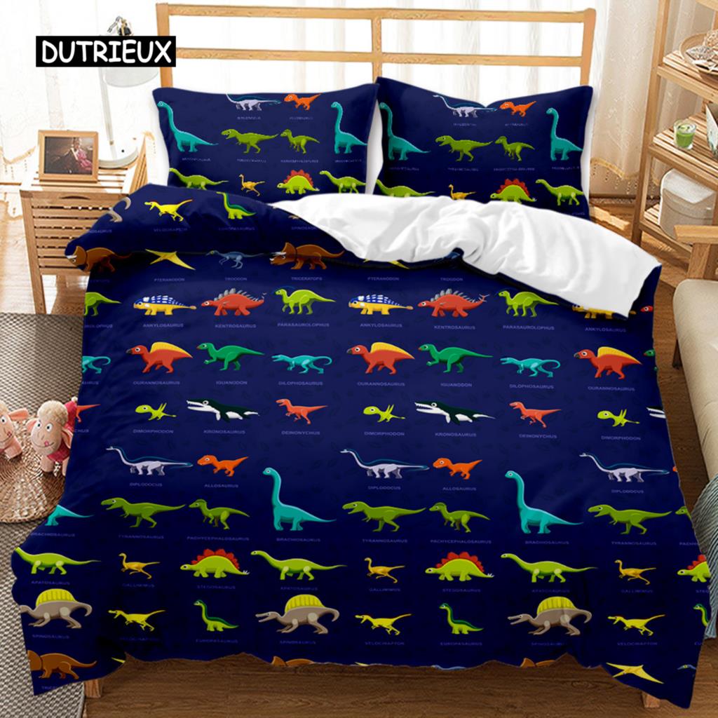 Dinosaur Duvet Cover Set Tropical Cartoon Dinosaur Twin Bedding Set for Kids Teens Double Queen King Size Polyester Quilt Cover