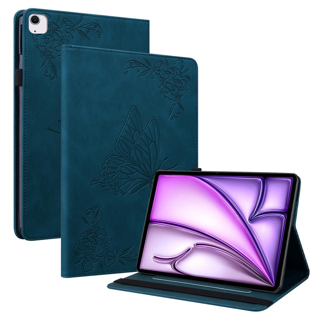 For iPad Air 11 (2025)/(2024) Case Imprinted Butterfly Flower PU Leather Flip Card Slots Tablet Cover