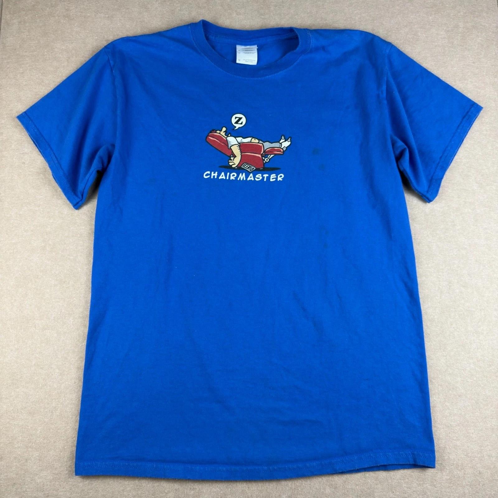 

Y2K Chairmaster Funny Graphic T-Shirt Blue Mens Medium Gildan Ultra Cotton 2XL