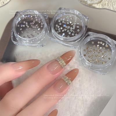 50pcs/Box Shiny White Zircon Rhinestones Mini Square Flatback Nail Charms Gemstones DIY Nail Art Decorations
