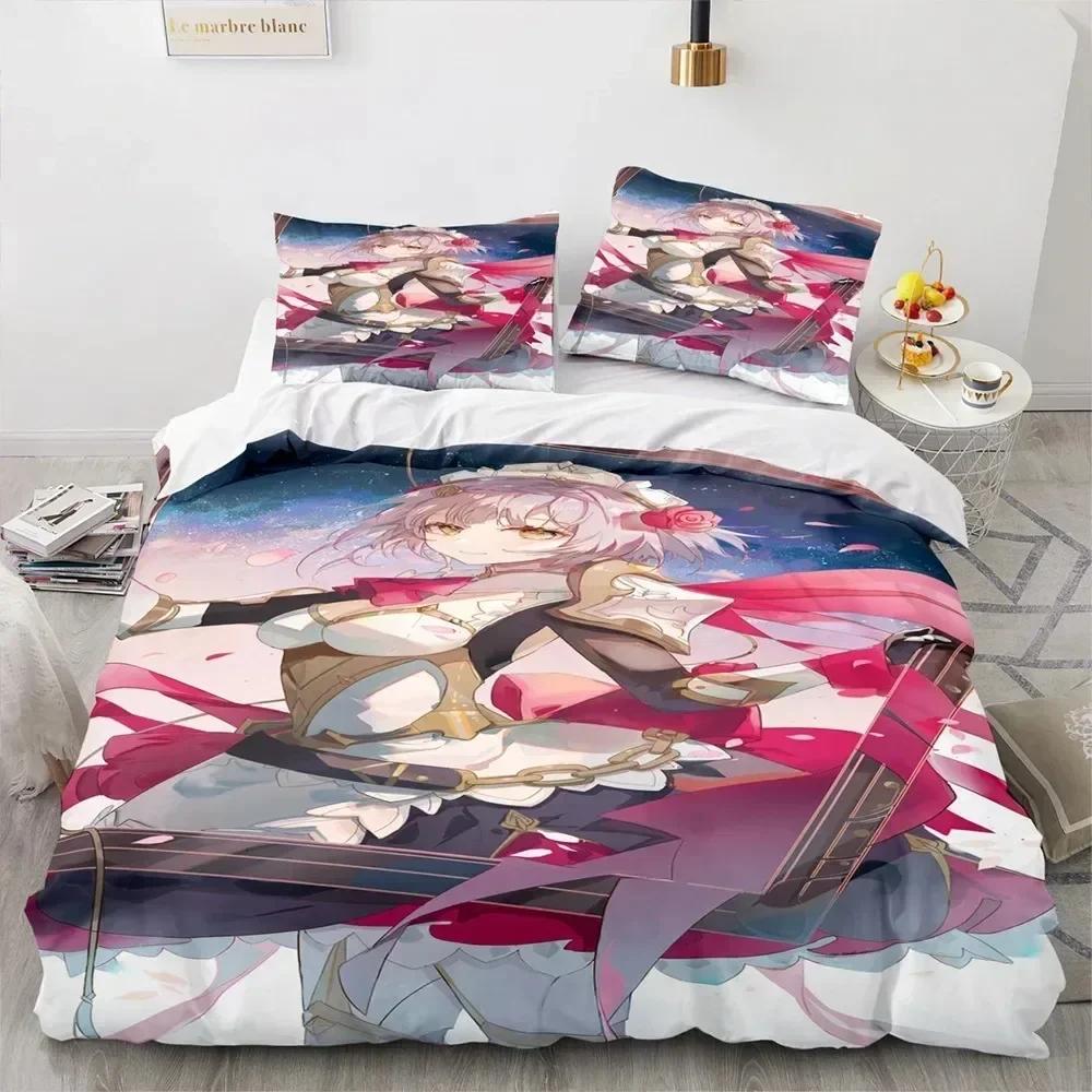 3D Print Anime Game Genshin Impact Bedding Set Printed Bed Set With Pillowcase Duvet Cover Soft Queen King Size Bedclothes Home