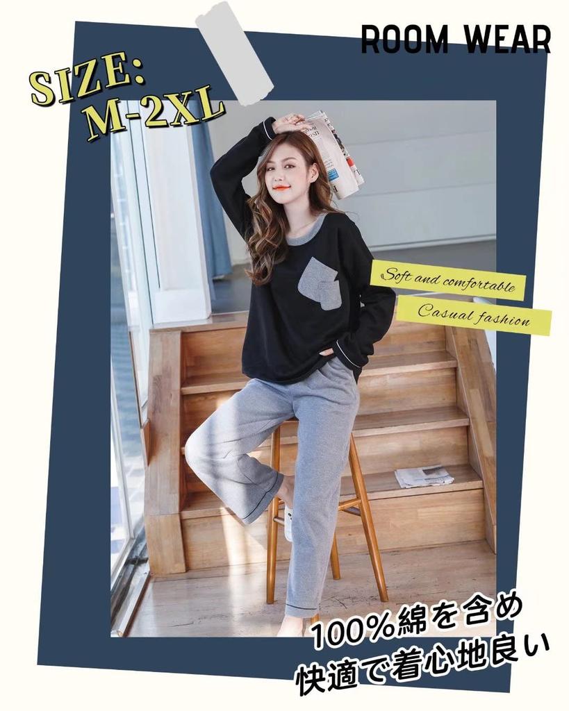 WULFUL Cotton Long Sleeve Pajama Set for Autumn and Cute Top and Bottom Set with Wide Loose 3 Size M Women's 100% Loungewear, Spring, Pants, Fit,