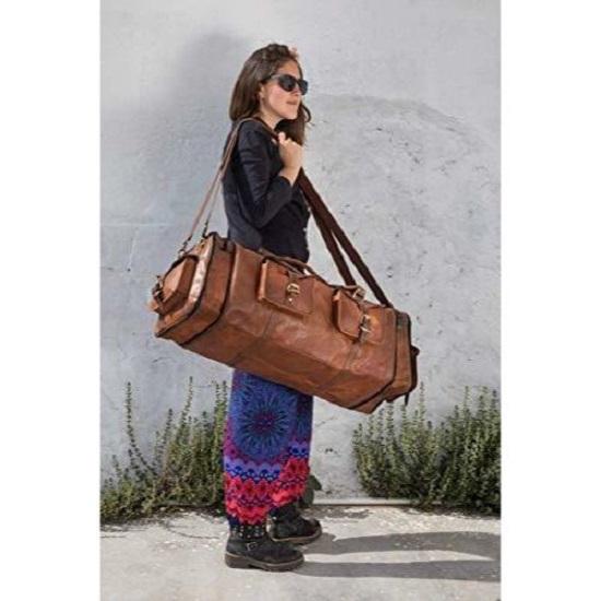 Men's Genuine Leather luggage gym weekend overnight duffel Extra Large bag