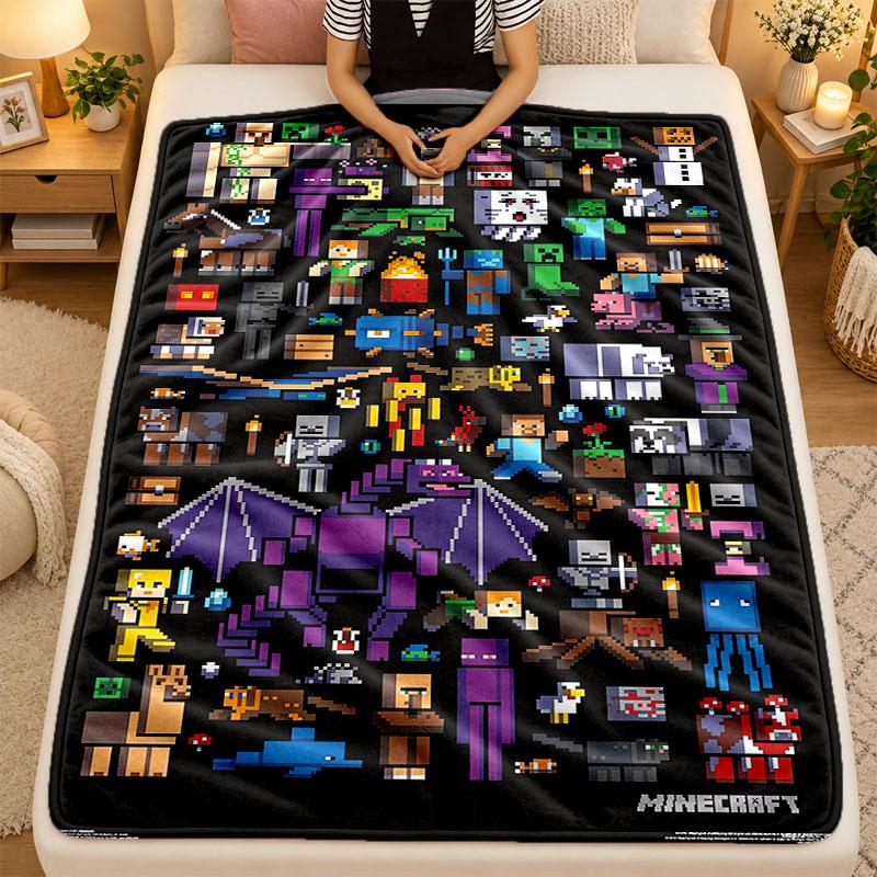Flannel Blanketminecraft Warm Soft Throw Blanket for Indoor Sofa Bed Living Room Use