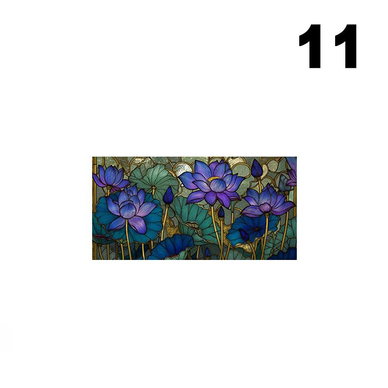 European Style Oil Painting Art Privacy Window Film Waterproof Sun-proof Church Stained Glass Film Lotus Pattern Window Stickers